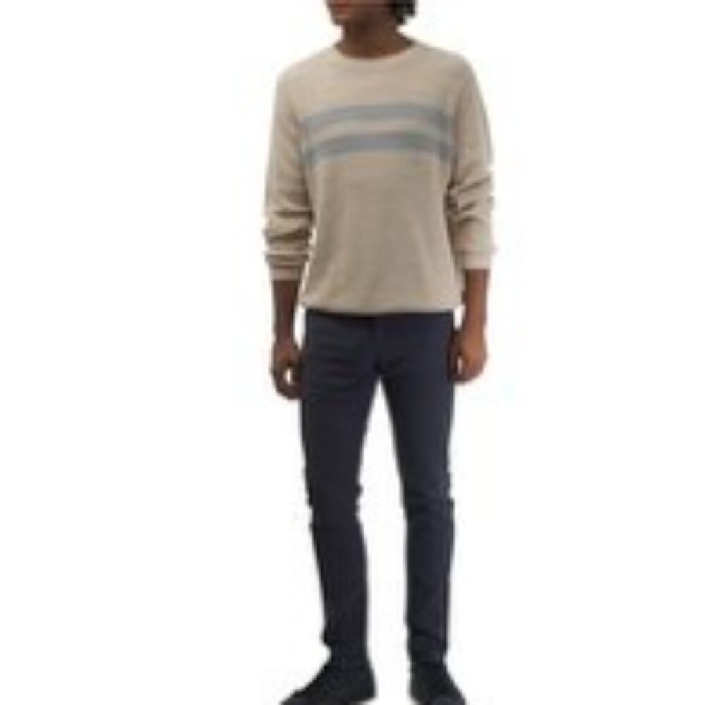 Mens Faherty Sunwashed Crew Sweater in Dune Natural Surf Stripe sz S
